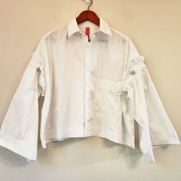 Y's by Yohji Yamamoto Tops - Yohji Yamamoto Takeshi Kosaka By Y's Pink Label White Shirt Removable Slv Sz 2